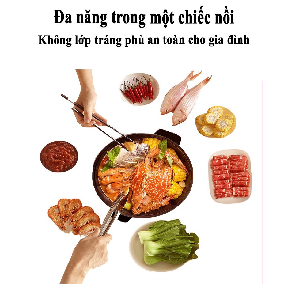 Nồi Lẩu-Nướng điện, Kim loại dẫn từ không gỉ, Đẫn nhiệt tốt, Đa năng LẨU-NƯỚNG đa năng - [BH 6 tháng]