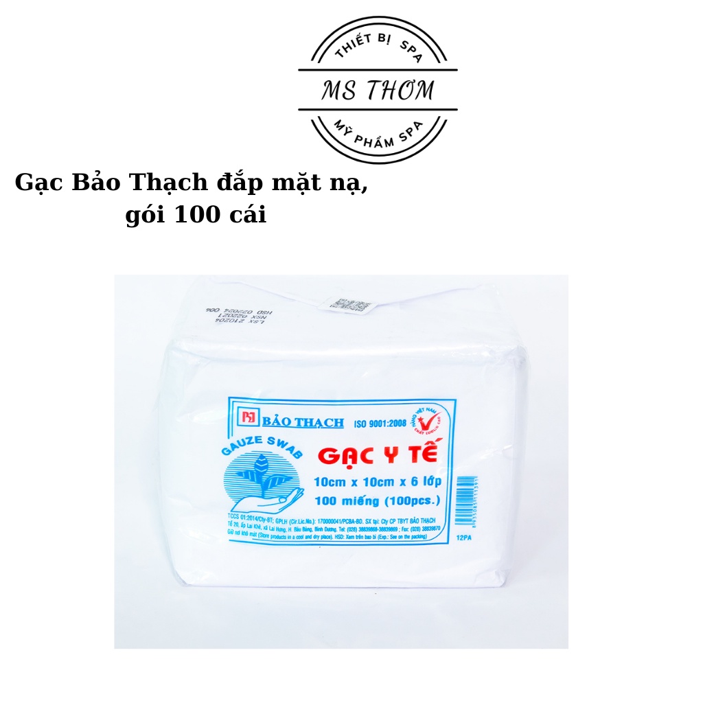 Gạc y tế Bảo Thạch đắp mặt nạ kích thước 10cmx10cmx6 lớp - gói 100 miếng