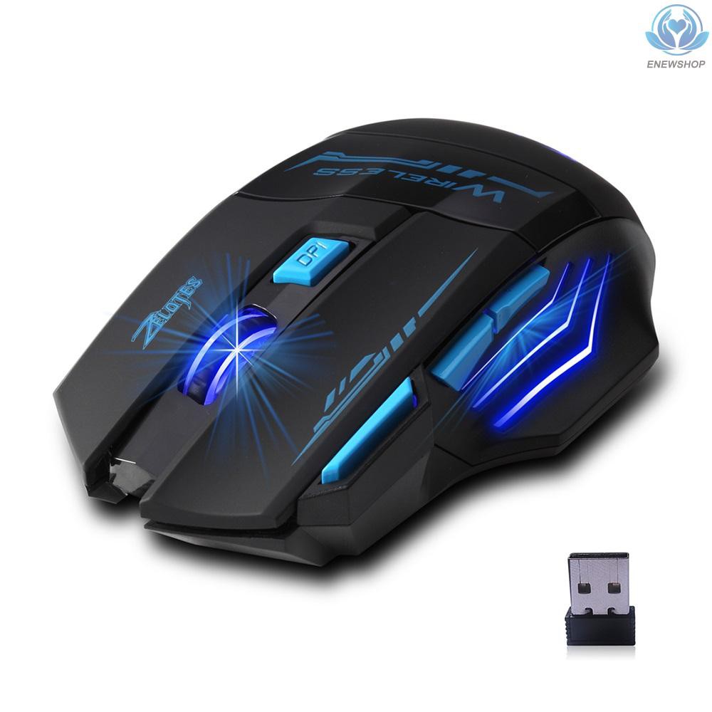 【enew】ZELOTES F14 LED Optical Computer Mouse Wireless 2.4G 2400 DPI 7 Buttons Wireless Gaming Mouse Colorful Breathing Lights for Pro Gamer