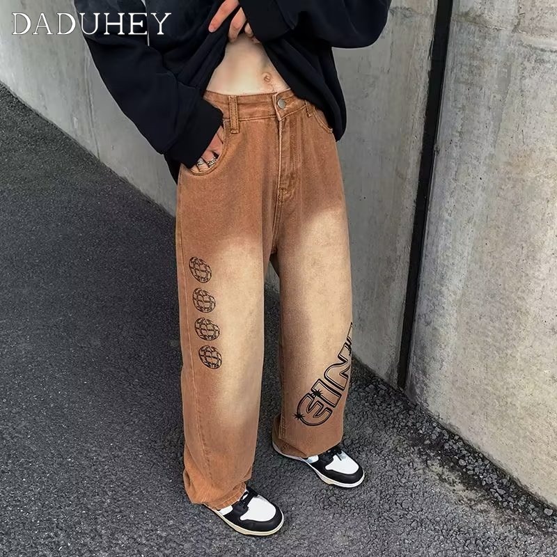 DaDuHey American Street Jeans Men's Autumn Loose Straight Pants Fashion Brand Retro Fried Street Washed Casual Pants