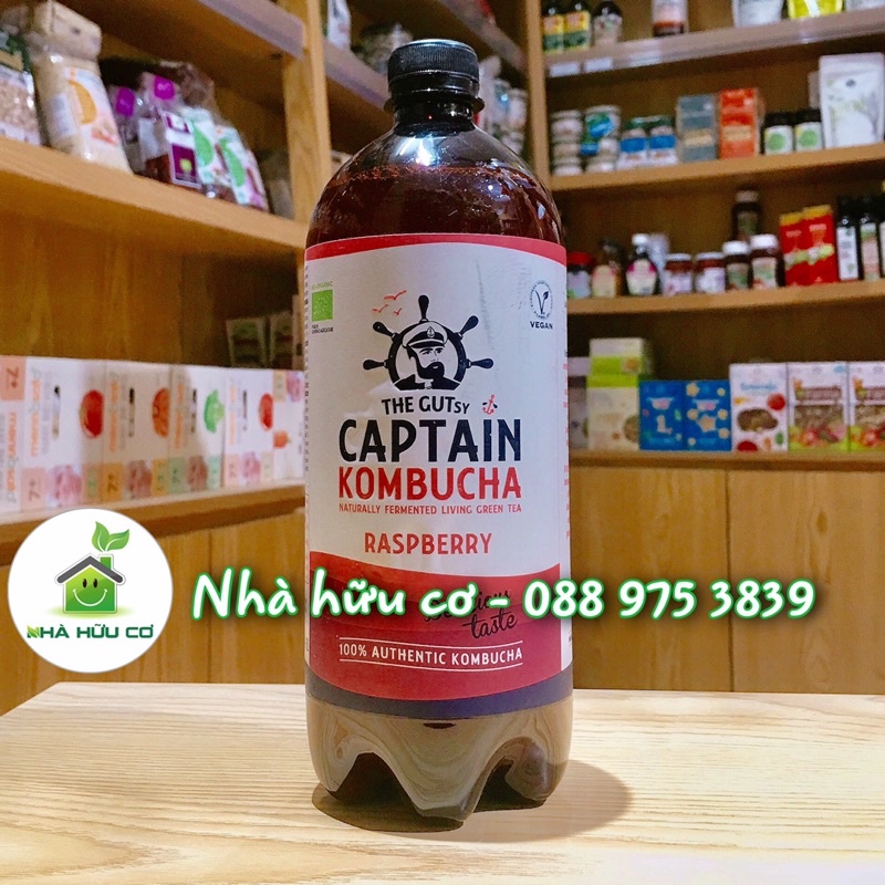 CHAI 1 LÍT - Trà dưỡng sinh Kombucha hữu cơ vị mâm xôi chai 1 lít The Gutsy Captain - Hsd: 18/5/2022 - Nhà Hữu Cơ