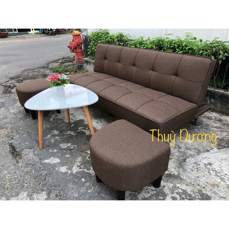 Đôn ghế Sofa Bed vải bố nâu 1 người ngồi kích thước nhỏ