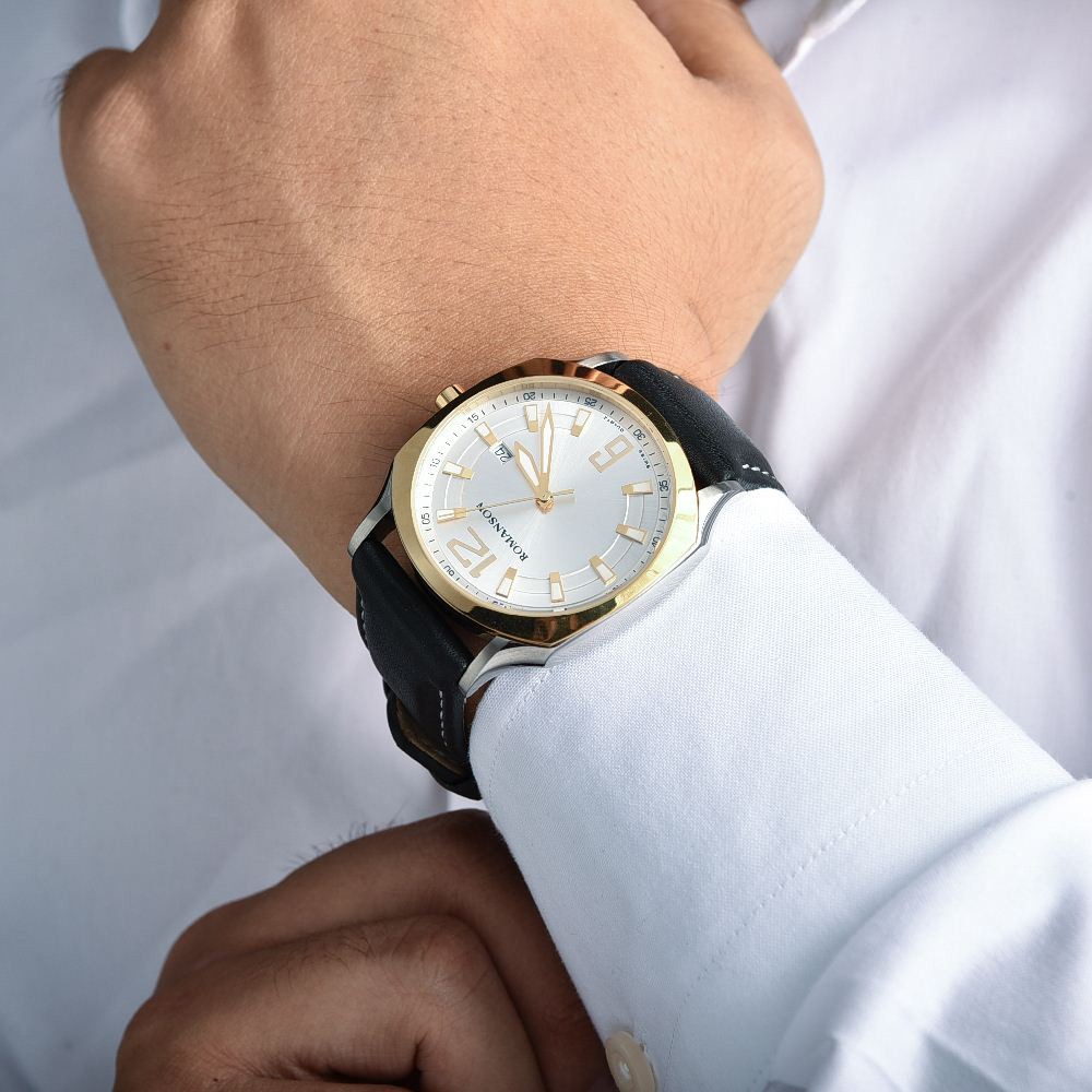 Đồng hồ Romanson Sport Men Watch TL1271MCWH dây da nam bấm giờ thể thao kính chống xước máy Thụy Sĩ kim dạ quang cao cấp
