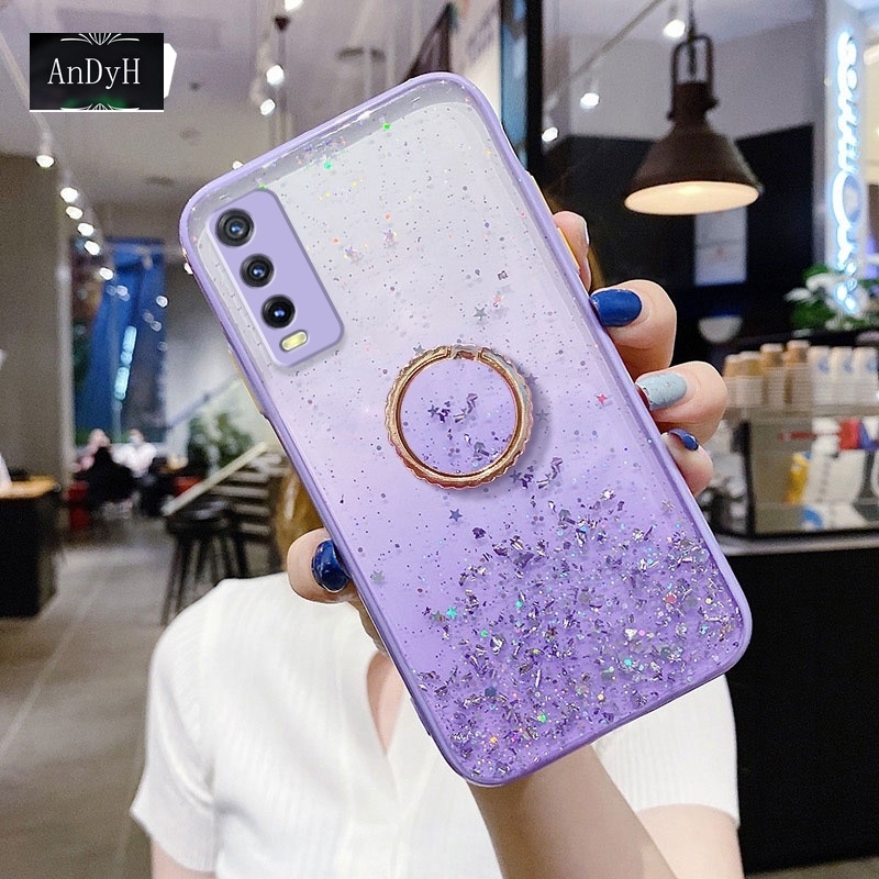 Ốp điện thoại họa tiết ngôi sao lấp lánh gắn nhẫn đỡ cho Vivo Y20 2021 Y20A Y20i Y20S G Y12S 2021 Y12A