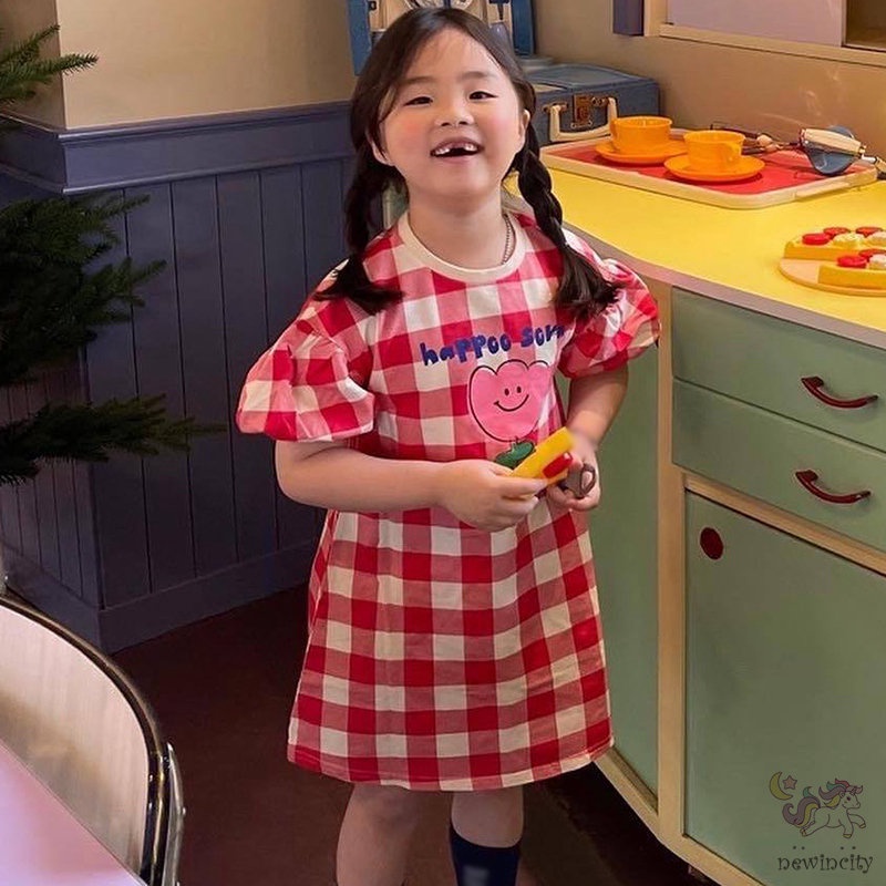 Đầm Tay Ngắn Dáng Rộng In Họa Tiết Hoa Lá Phong Cách Hàn Quốc Thời Trang Mùa Hè Xinh Xắn Cho Bé Gái