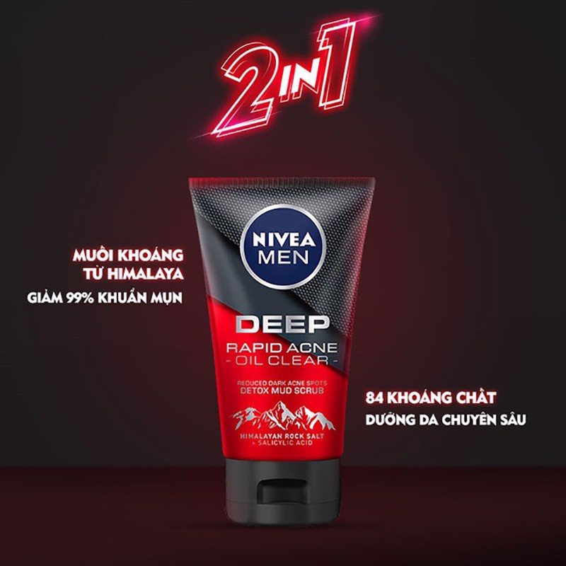 Sữa Rửa Mặt Kiểm Soát Nhờn & Giảm Mụn, Sáng Da, Mờ Thâm Cho Nam Giới Nivea Men