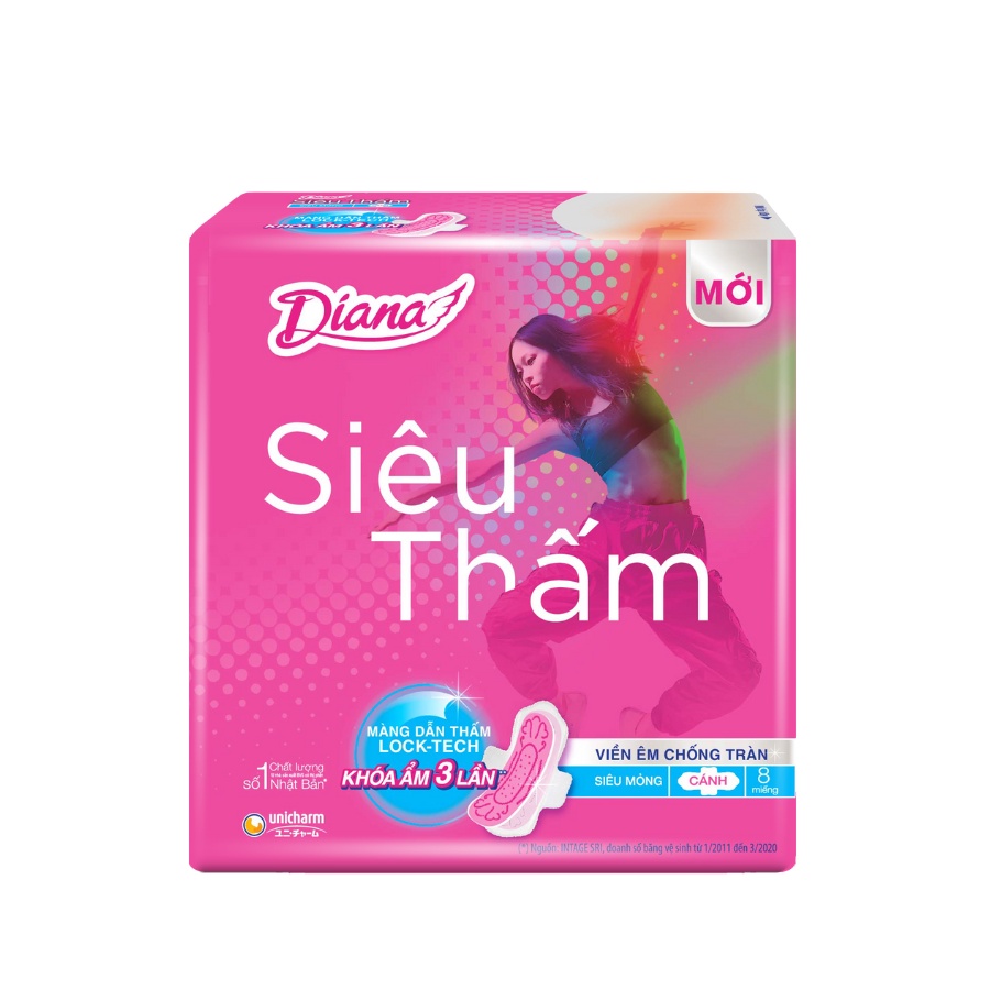 Băng Vệ Sinh Siêu Thấm Siêu Mỏng Cánh 23cm Diana 8 Miếng