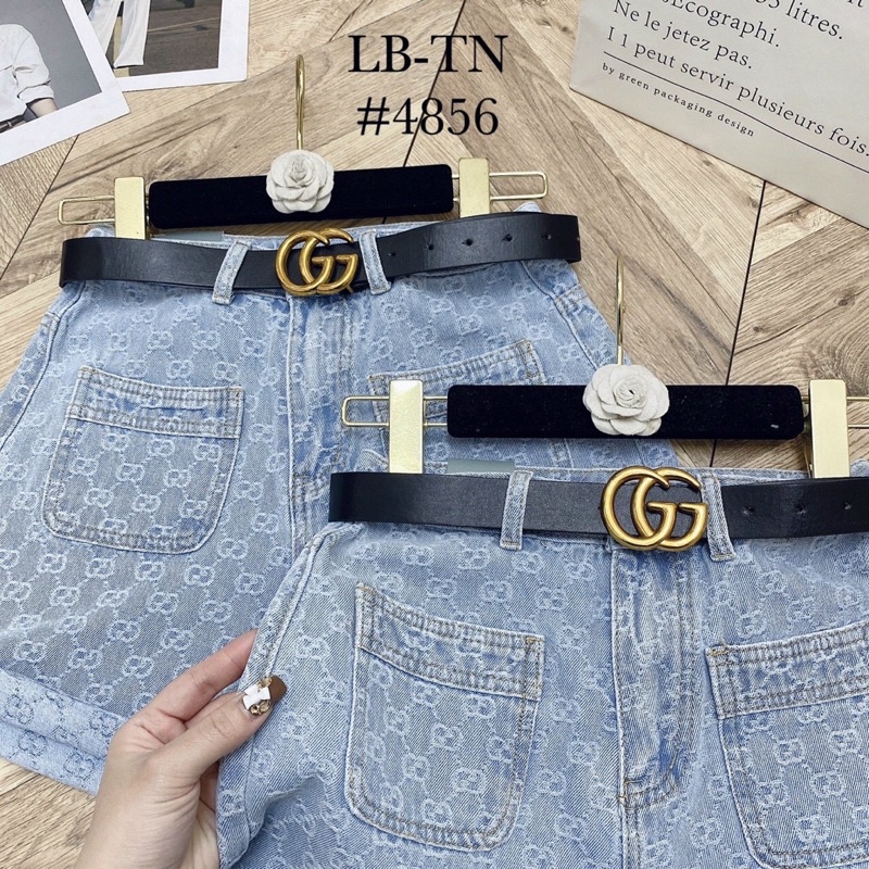 Quần short jean chữ kèm đai