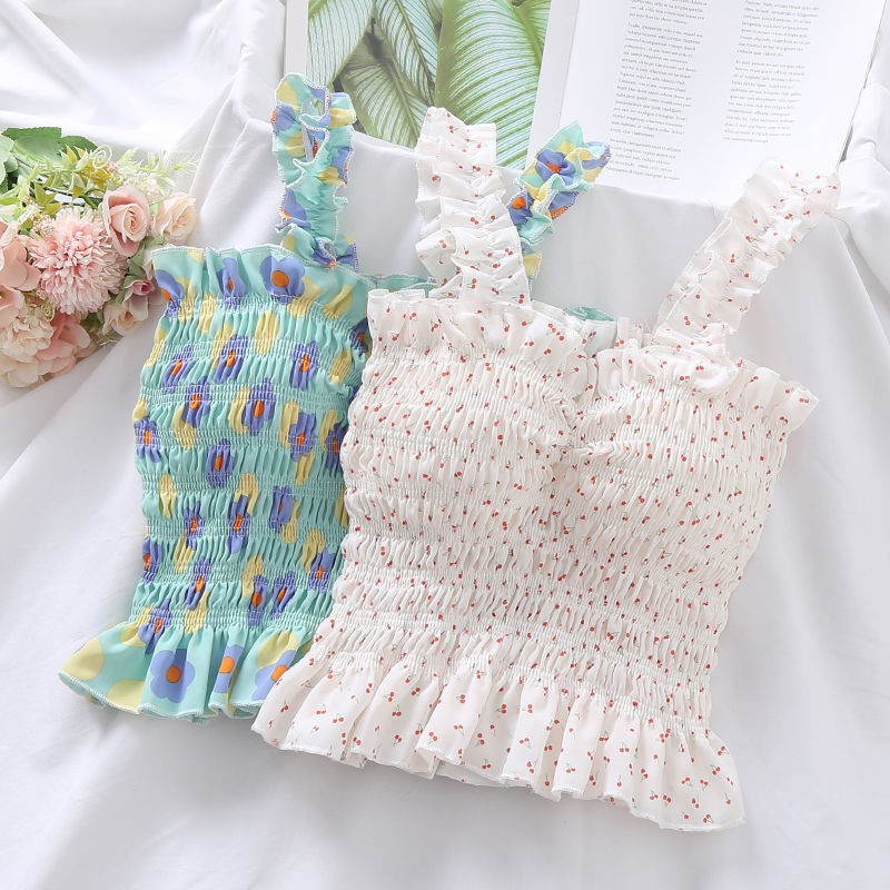 Áo Hai Dây Co Giãn Họa Tiết Hoa Thời Trang Mùa Hè Dễ Phối Đồ Cho Nữ