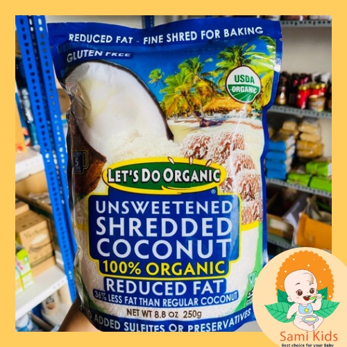 Vụn dừa hữu cơ Mỹ Let’s Do Organic, dừa vụn sấy ít béo thơm ngon cho bé ăn dặm SAMI KIDS