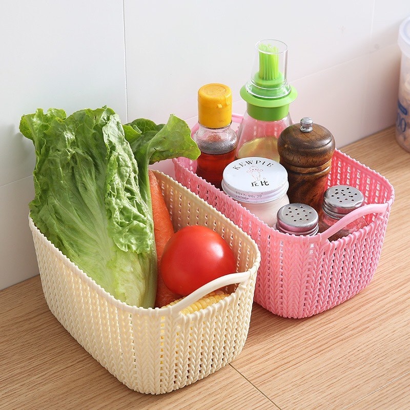 RỔ NHỰA ĐAN MÂY ĐỂ BÀN ĐỰNG ĐỒ ĐA NĂNG CÓ QUAI CẦM ĐỰNG MỸ PHẨM CÓ NHIỀU MÀU PASTEL SIÊU XINH