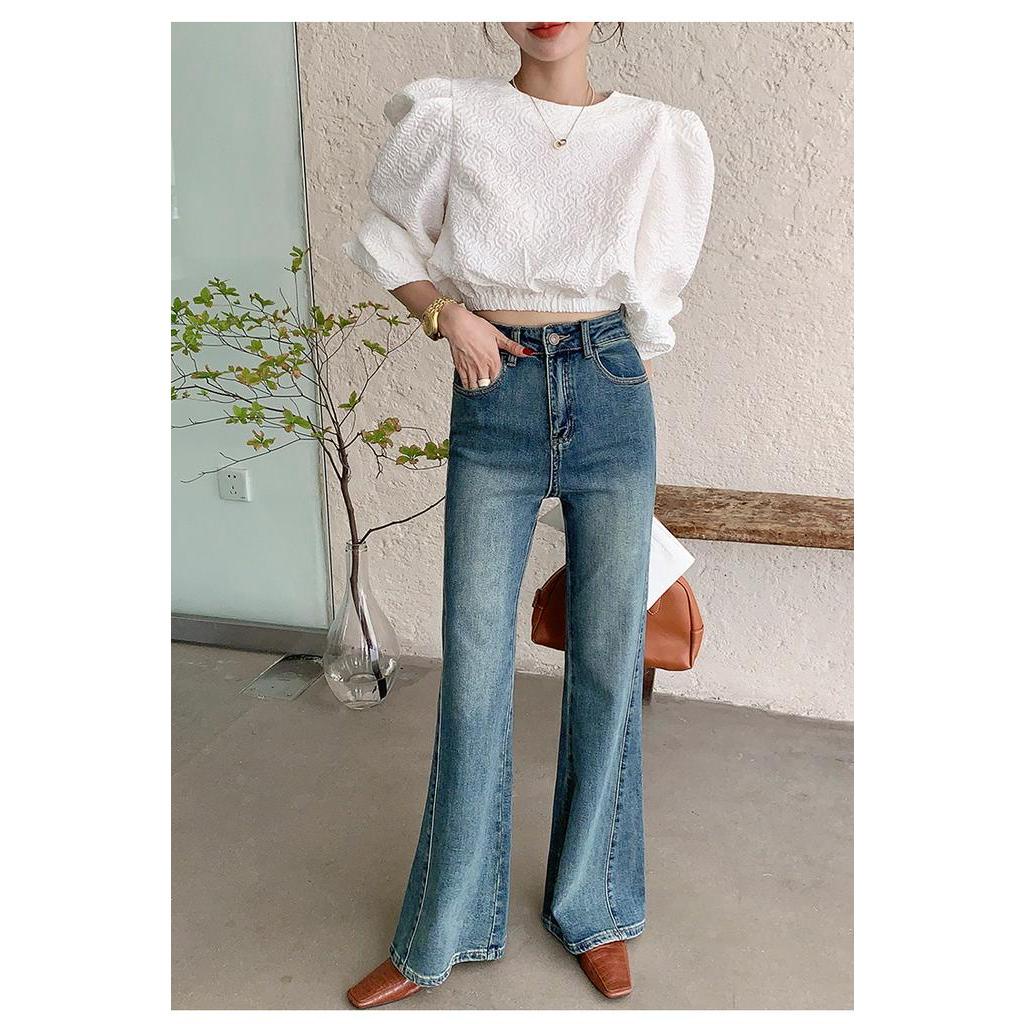 61198 Quần Denim Nữ Cạp Cao Nhẹ Nhàng