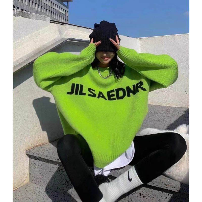COZOKC COZOK Áo sweater COZOK cổ tròn tay dài dáng rộng in họa tiết chữ cái thời trang