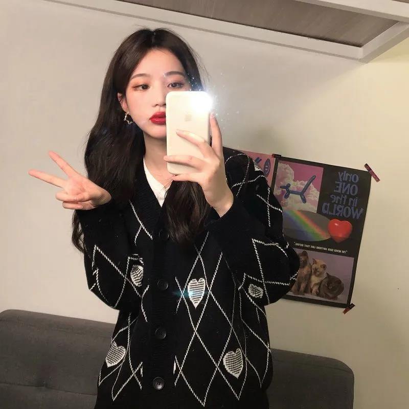 Áo Khoác Cardigan Dệt Kim Cổ Chữ V Màu Trắng Đen Thời Trang Cho Nữ