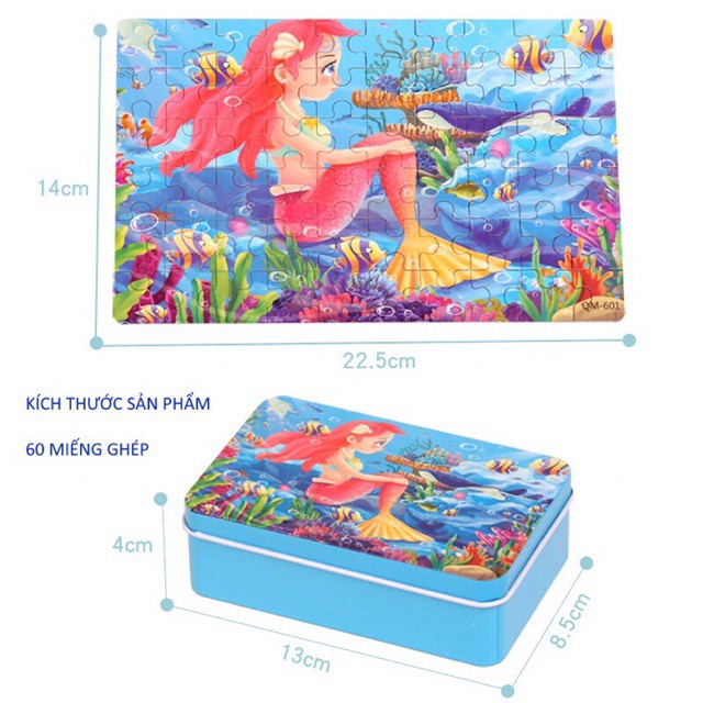 Đồ chơi xếp hình cho bé Tunakids tranh ghép hình puzzle 60 mảnh hộp sắt nhiều chủ đề giúp bé thông minh