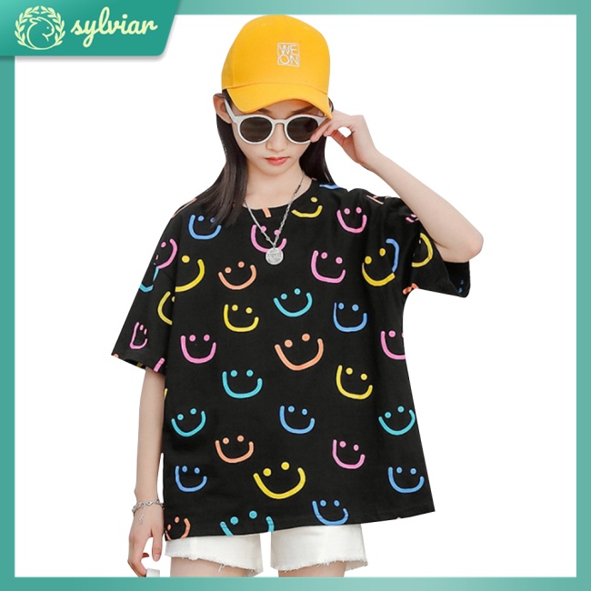 Áo Thun Cổ Tròn Tay Ngắn Dáng Rộng In Họa Tiết Hoạt Hình Thời Trang Mùa Hè Cho Bé 4-10 Tuổi