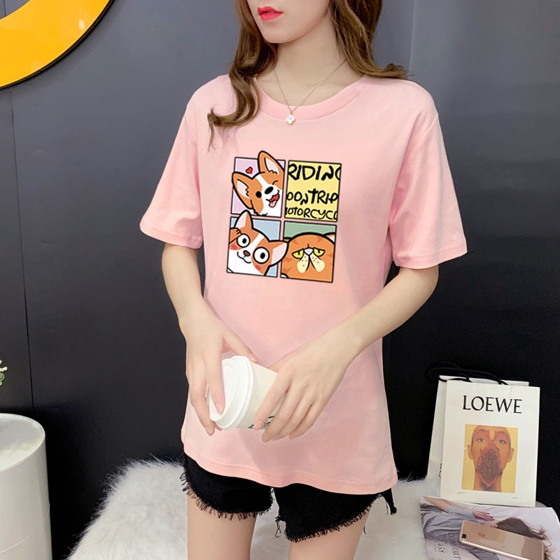 Áo Thun Cổ Tròn Tay Ngắn In Hình Cún Corgi
