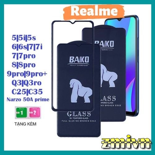 Cường lực BAIKO Full màn Realme 5/5i/5s/6i Q3pro Realme 8pro C3 C11 C12 C15 C20 C25 C35 X2 pro Narzo 50A Prime Narzo 30A