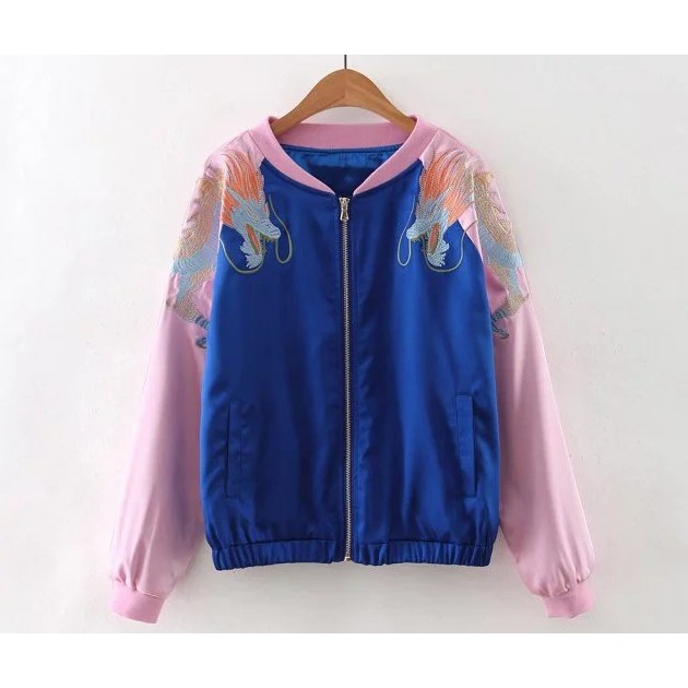 Áo khoác bomber thêu , áo bomber thêu hình rồng 2 lớp cực chất