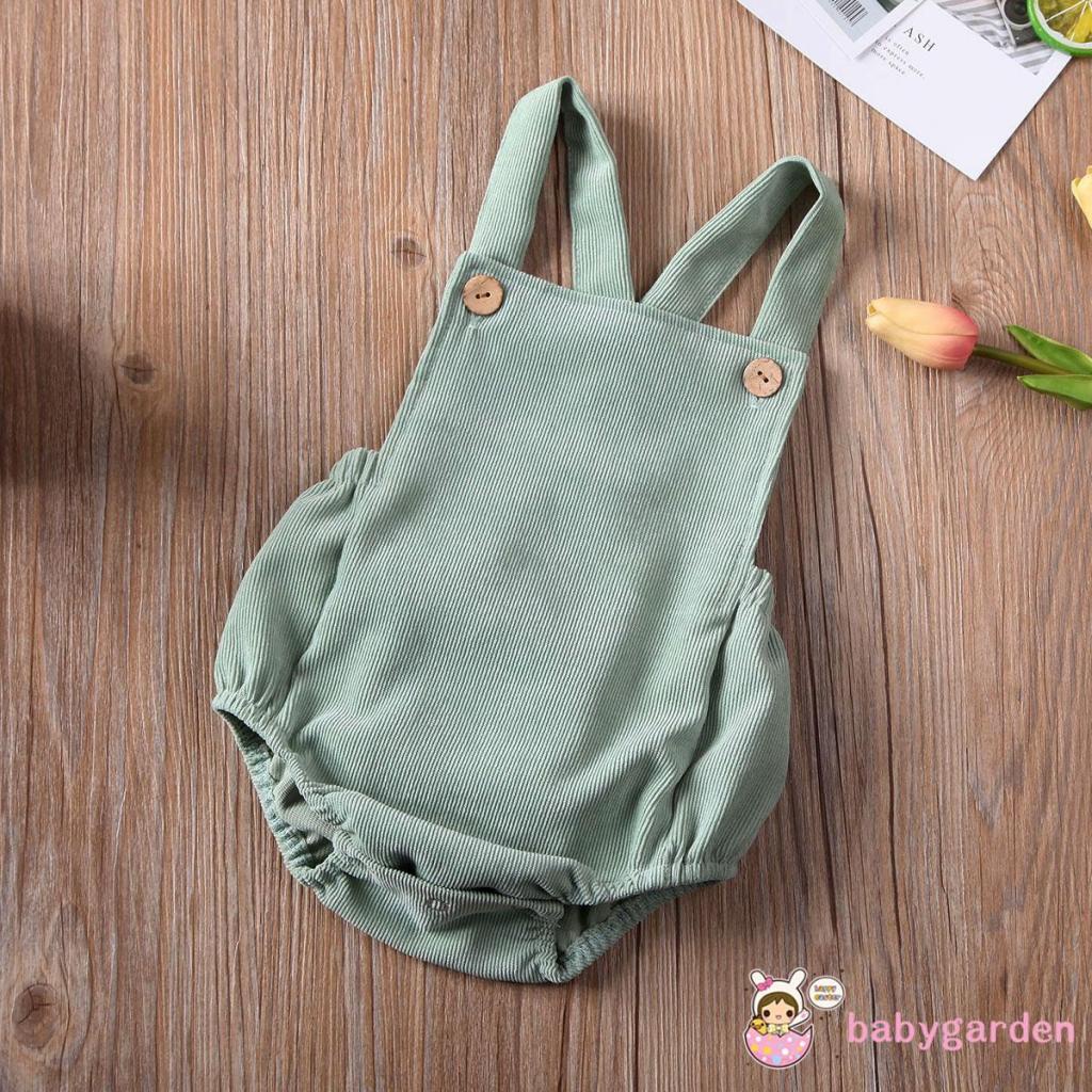 Bộ áo liền quần vải nhung màu trơn không tay thời trang mùa hè cho bé từ 0-24 tháng tuổi