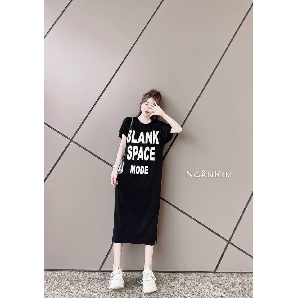 váy suông cộc tay in chữ blank 3 màu năng động