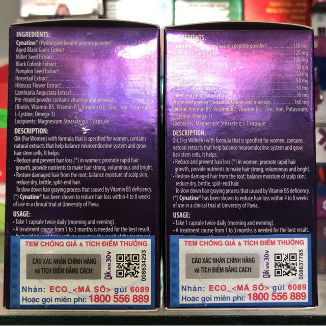 ✅VIÊN UỐNG QIK HAIR FOR MEN VÀ FOR WOMEN. mua 4 chai tích điểm tặng 1 chai 15v