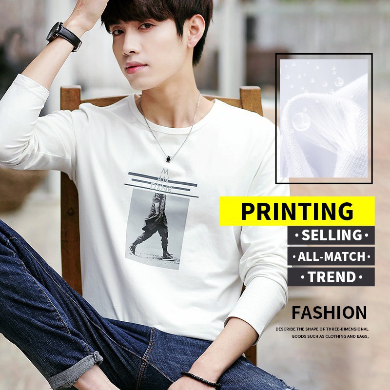 Men's Korean round neck long-sleeved T-shirt casual printing T-sleeve | BigBuy360 - bigbuy360.vn