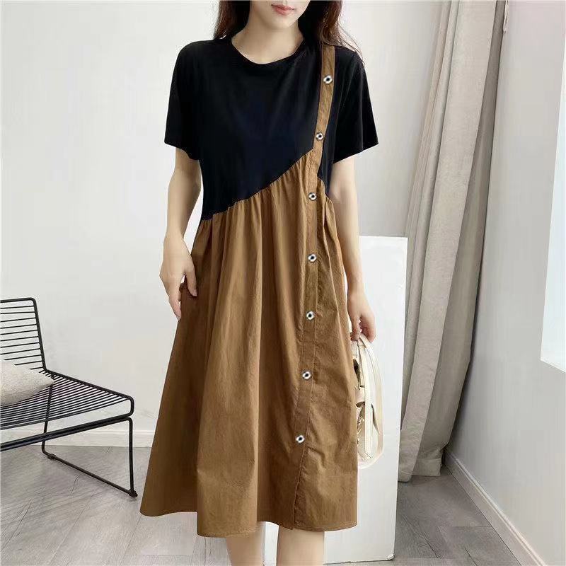 Đầm Chữ a Giả Hai Mảnh Dáng Ôm Tay Ngắn Phong Cách Pháp Thời Trang Cho Nữ