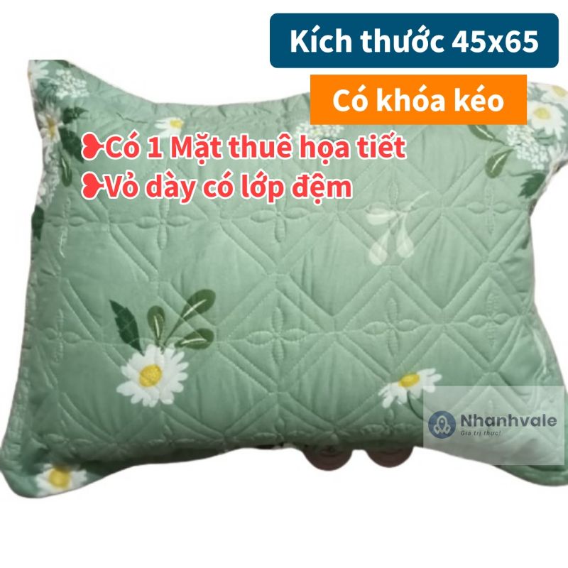 Vỏ áo gối bông dày dặn poly cotton có may họa tiết, kích thước 45*65 mẫu đẹp mới nhất