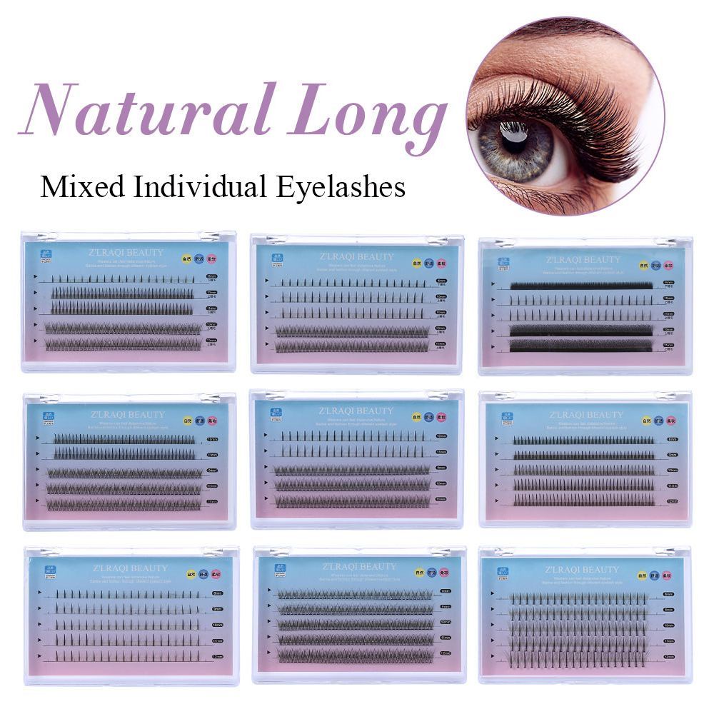 [Hàng mới về] Hộp 5 hàng những sợi lông mi giả hình quạt chữ A cong mức C được làm sẵn giúp ghép mi dài và rậm