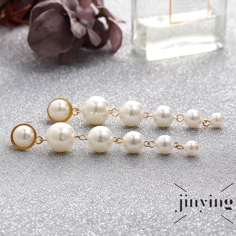 GETNOIVAS Khuyên tai dáng dài đính hạt ngọc trai nhân tạo thời trang