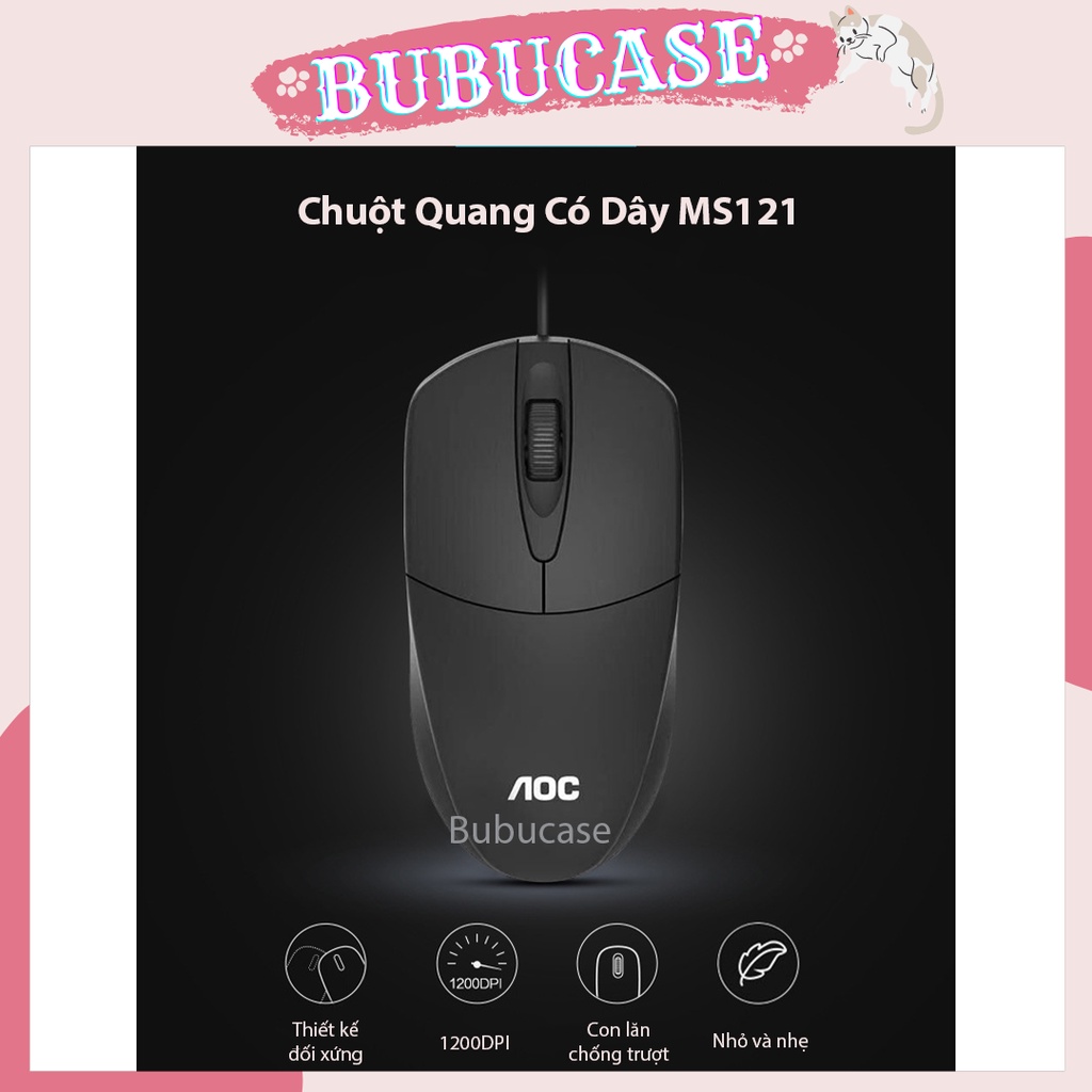 Chuột Có Dây AOC MS121 Cảm Biến Quang Học Hiệu Suất Cao/1200 DPI, Bề Mặt Mịn Màng Thoải Mái Khi Làm Việc, Con Lăn Cao Su