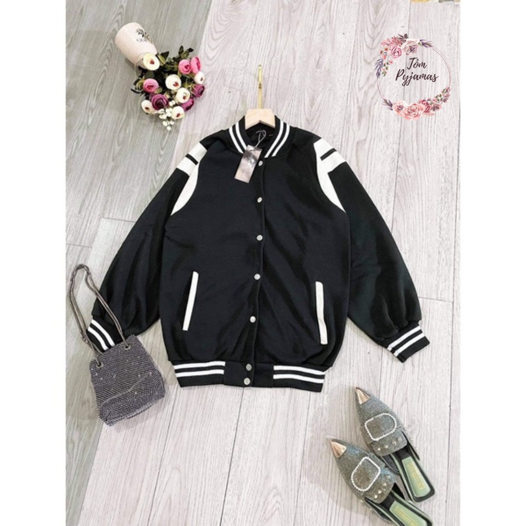 Áo Khoác Jacket Nỉ Unisex - Áo bomber Nam Nữ Dáng Rộng Phối Sọc Vai Phối Da G057