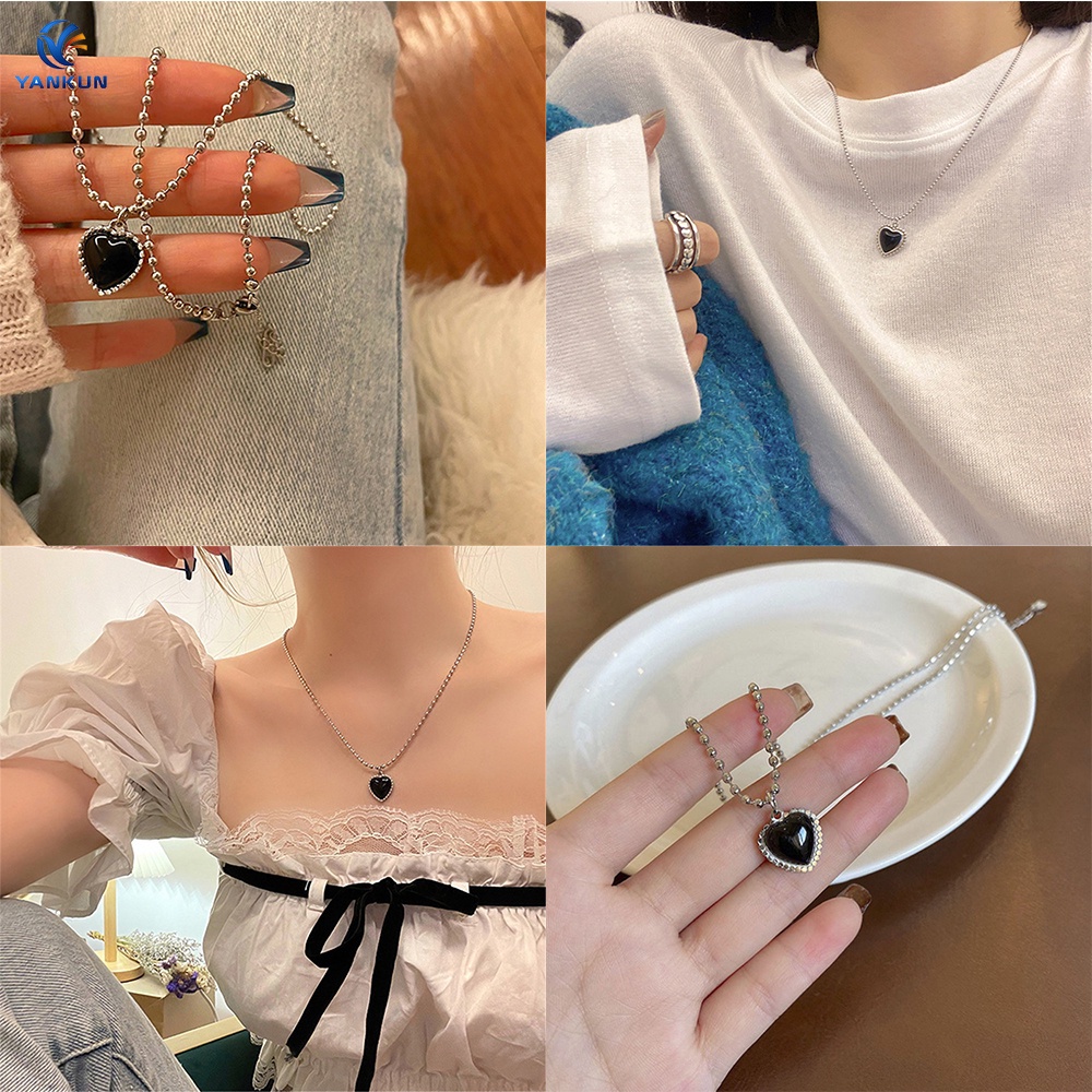 Đen Vòng Cổ Choker Mặt Trái Tim Thời Trang Cá Tính Cho Nữ