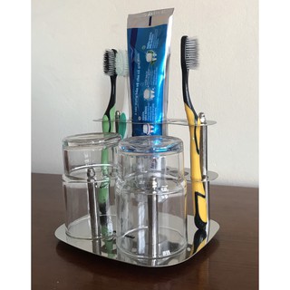 kệ để bàn chải,kem đánh răng và úp cốc(tặng 2 cốc thủy tinh)-(mã:K02)