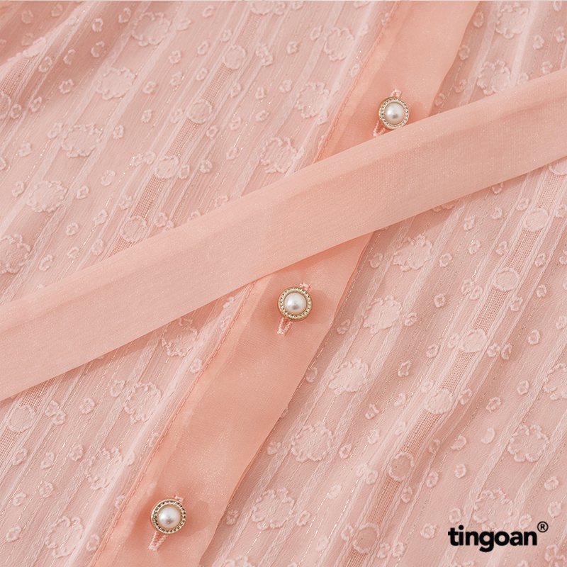 TINGOAN® - Áo somi xuyên thấu cổ đứng kèm dây phối bóng kính hồng GLOSSIE BLOUSE/PK