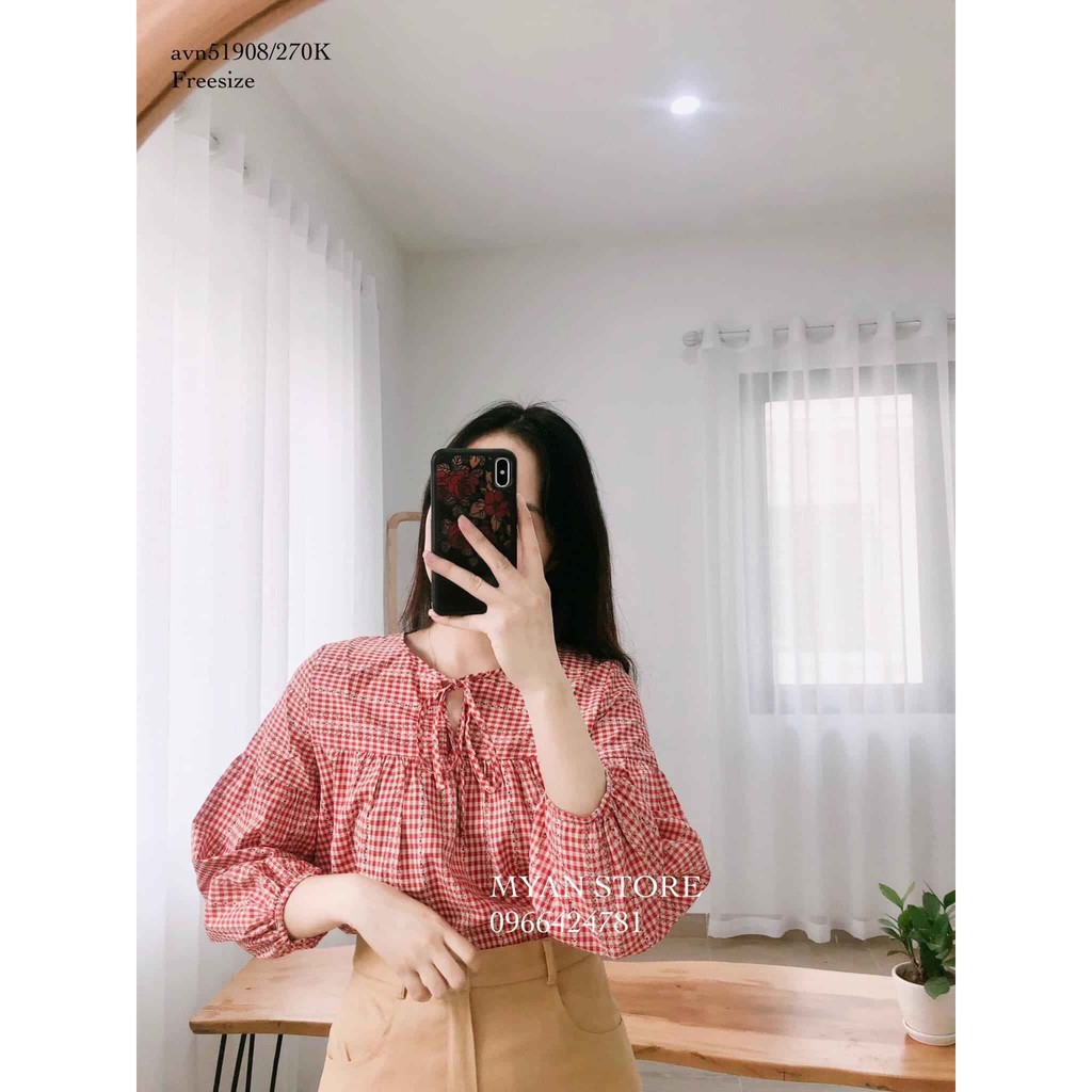 Áo babydoll kẻ đỏ