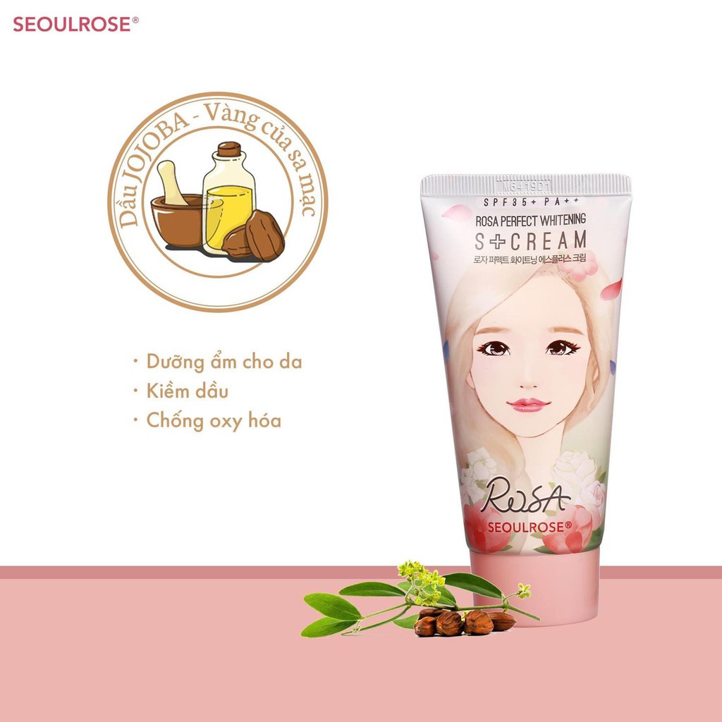 Kem Dưỡng Sáng Da Ban Ngày Chống Nắng SeoulRose SPF35 PA++ Rosa Perfect Whitening S+ Cream 50g