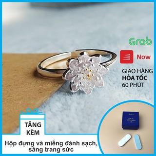 Nhẫn bạc phong thủy, tạo tác Hình hoa sen nhà Phật - Bạc cao cấp tinh xảo - Hiên Nhà