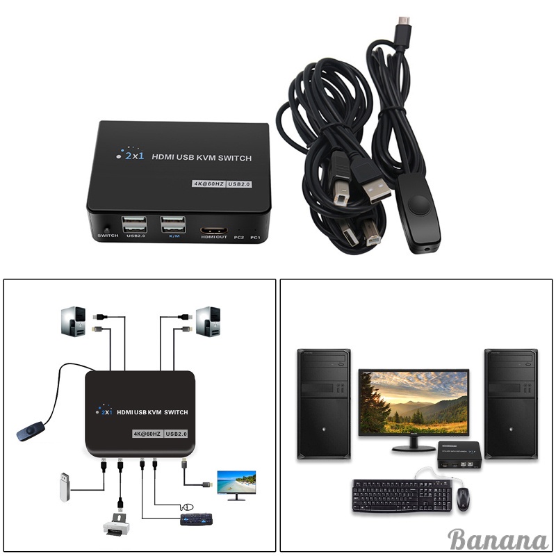 (12) 2 Trong 1 Cổng Hdmi Kvm 2 Cổng Cho Máy In / Chuột / Bàn Phím / Màn Hình Hiển Thị Video / Màn Hình Hiển Thị Video 2 Cổng Usb