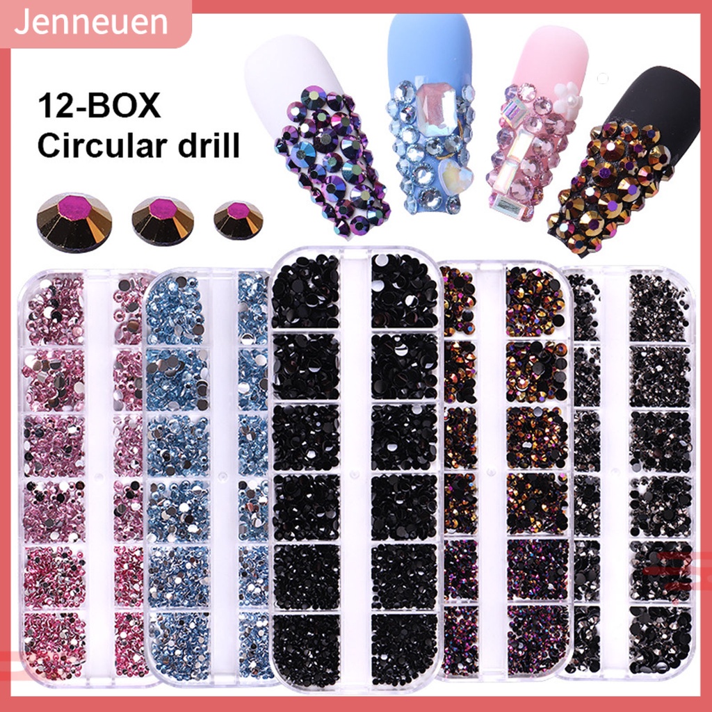 1 Hộp Phụ Kiện Trang Trí Móng Tay Nghệ Thuật Tạo Hiệu Ứng 3D Nhiều Màu Sắc Lấp Lánh Bằng Acrylic 12 Ngăn DIY