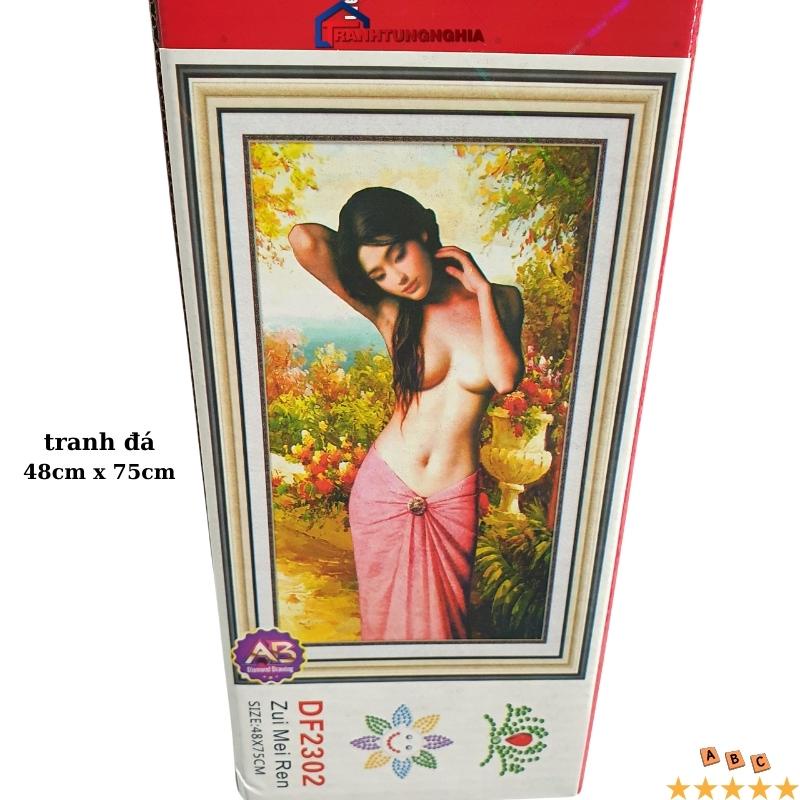 Tranh đính đá, tranh thêu chữ thập thiếu nữ
