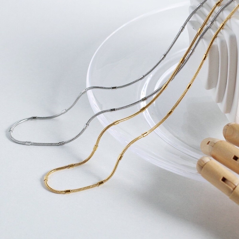 Dây chuyền titan trơn mì tròn bọc khoanh ngắt đoạn không gỉ WN2317