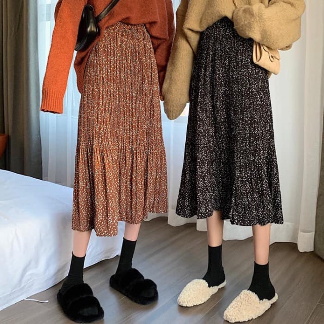 (Sẵn hàng) Chân váy chiffon hoa nhí, chân váy xoè dài dập li nhỏ, hoa nhí ulzzang ( Kèm Ảnh Thật)