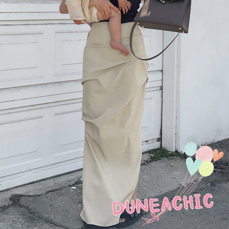 DUNEA Chân váy dài xẻ tà màu trơn thời trang cho nữ