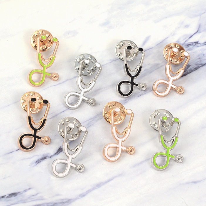 Ghim Cài Áo Hình Ống Nghe Bác Sĩ / Ống Nghe Y Tế Tráng Men Màu Hồng / Xanh Lá