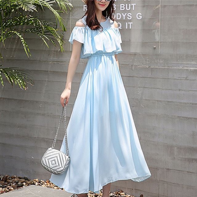 Váy maxi hở vai chiffon