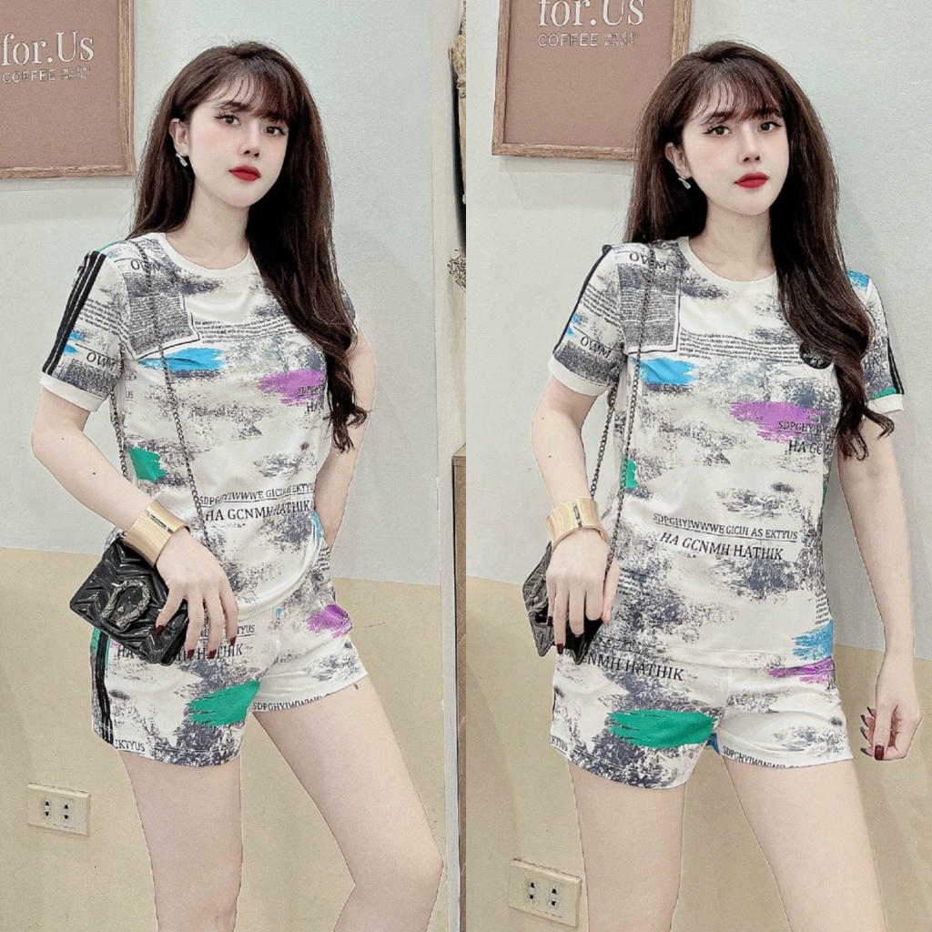 Bộ đùi thun lạnh họa tiết báo chí in 3D