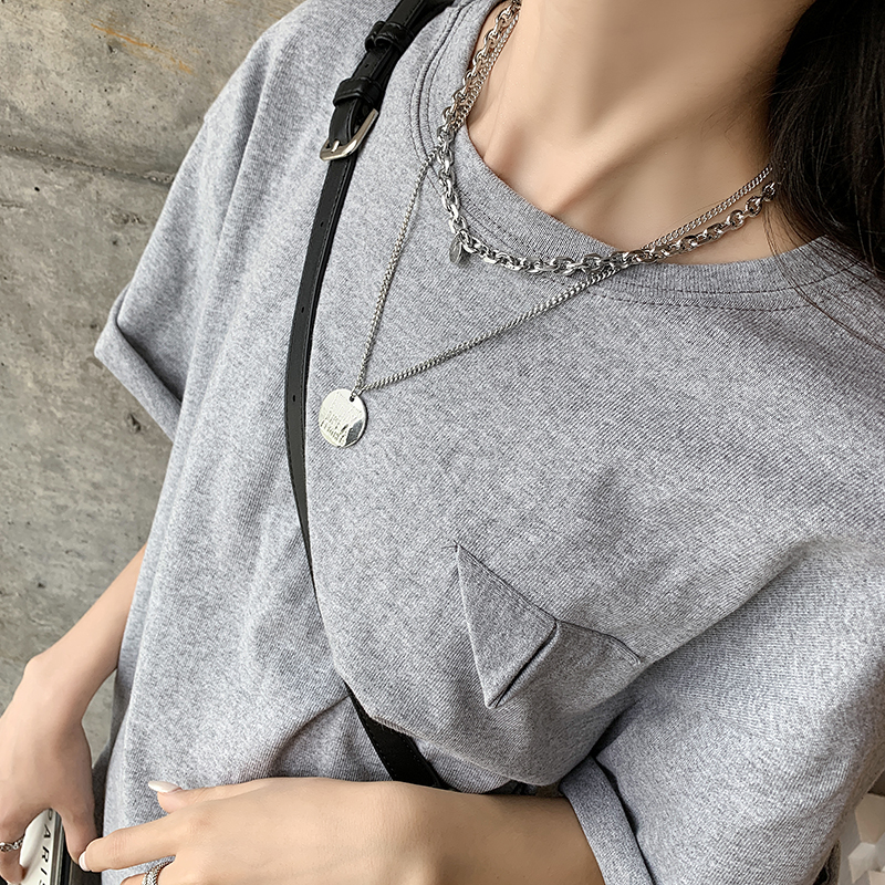 Dây Chuyền Nhiều Lớp Mặt Tròn In Chữ Tiếng Anh Phong Cách Hip Hop Hàn Quốc Thời Trang Cho Nữ