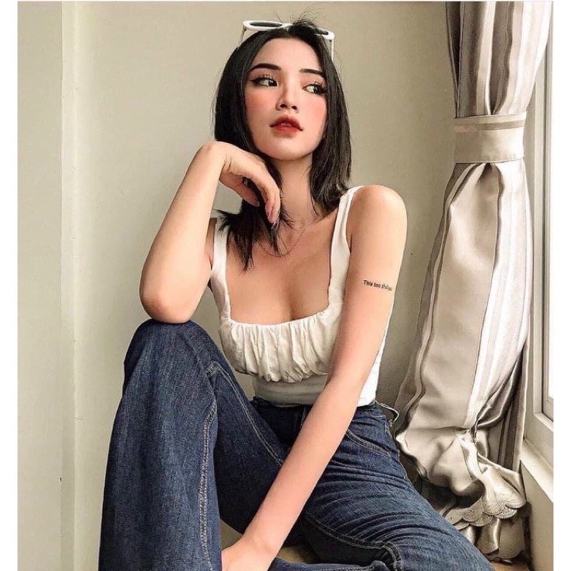 Áo 2 dây rúm ngực croptop thun cho nữ